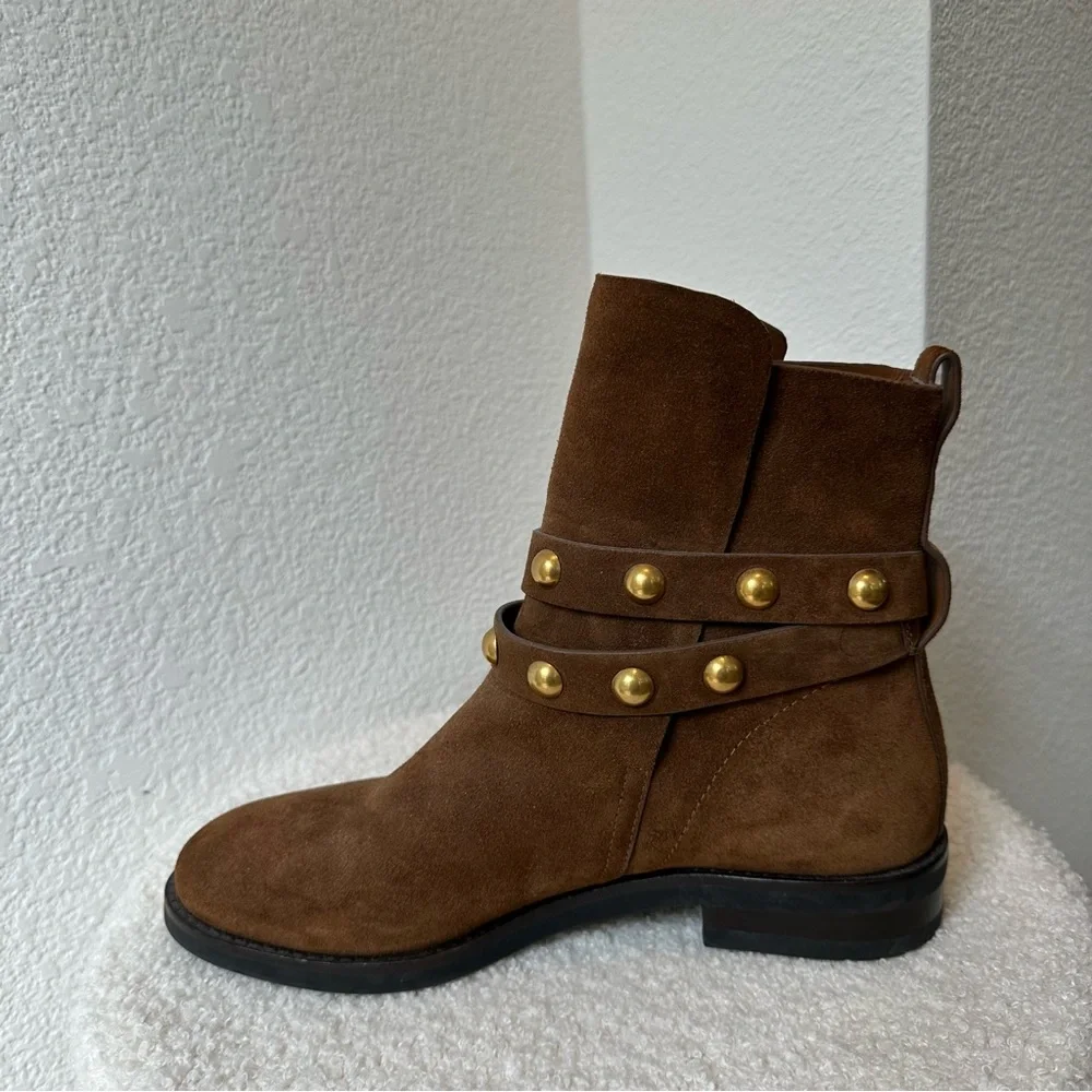 LIKE NEW CHLOE “Janis” Studded Moto Boots Booties, Women’s 6.5